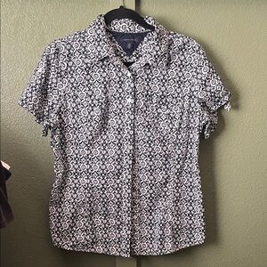 Tommy Hilfiger navy and White Short-Sleeve Button-Down Shirt